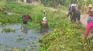 Pemdes Tanjung Mekar Pimpin Kerja Bakti Bersama Warga Angkat Sampah dan Eceng Gondok di Sepanjang Irigasi Tanjung Mekar