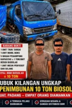 Polsek Lubuk Kilangan Ungkap Dugaan Penimbunan 10 Ton Biosolar Subsidi di Padang, Empat Orang Diamankan