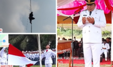 Upacara HUT ke-81 RI di Air Salek Diwarnai Aksi Spontan Pesilat Panjat Tiang Bendera