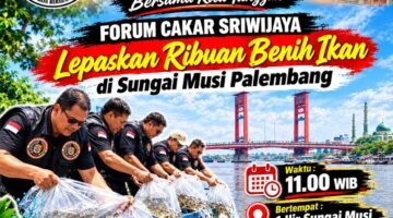 Forum Cakar Sriwijaya Tebar 5.000 Benih Ikan Baung di Sungai Musi Palembang